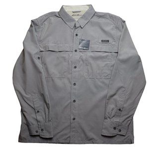 Eddie Bauer Button Up Shirt Size Large Grey Outdoor Moisture Wicking Long Sleeve
